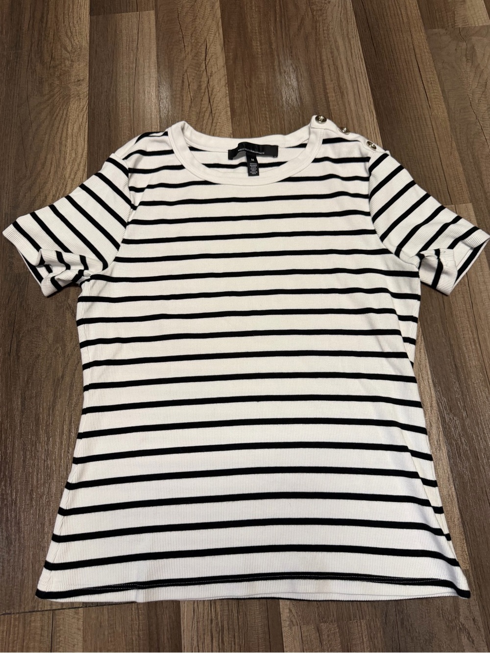 White House Black Market Striped Ribbed Top Gold Buttons M
